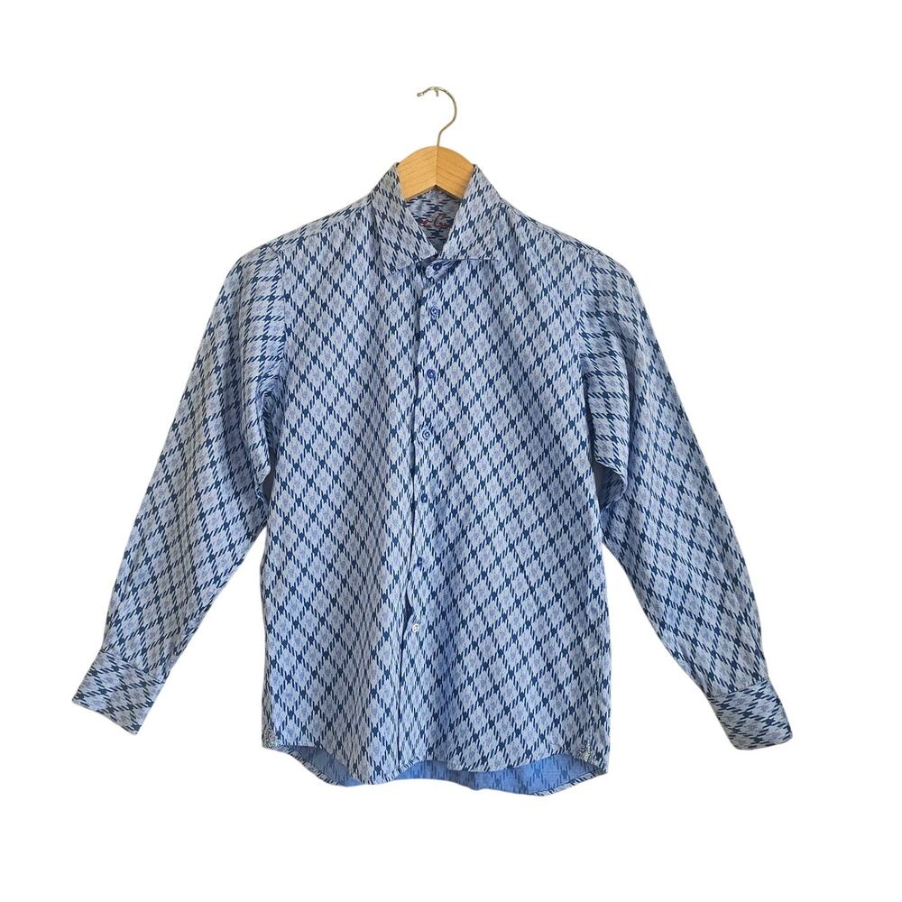 Robert Graham Blue Diamond Argyle Print Button Down Contrast Cuff Shirt L Modern